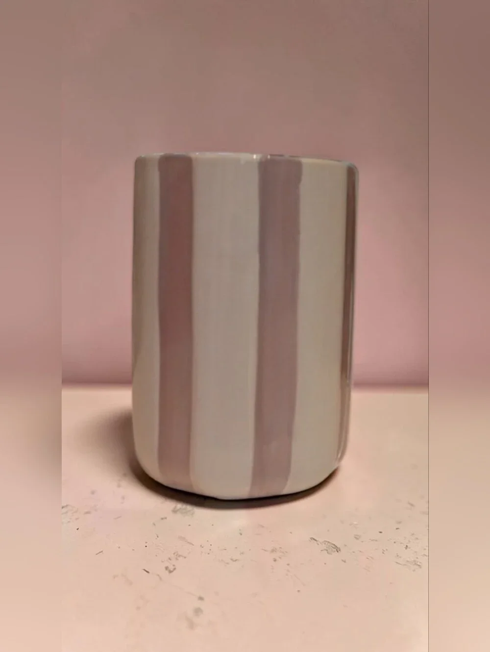Hand-Painted Striped Ceramic Candle - Pink Prosecco And Berries, New